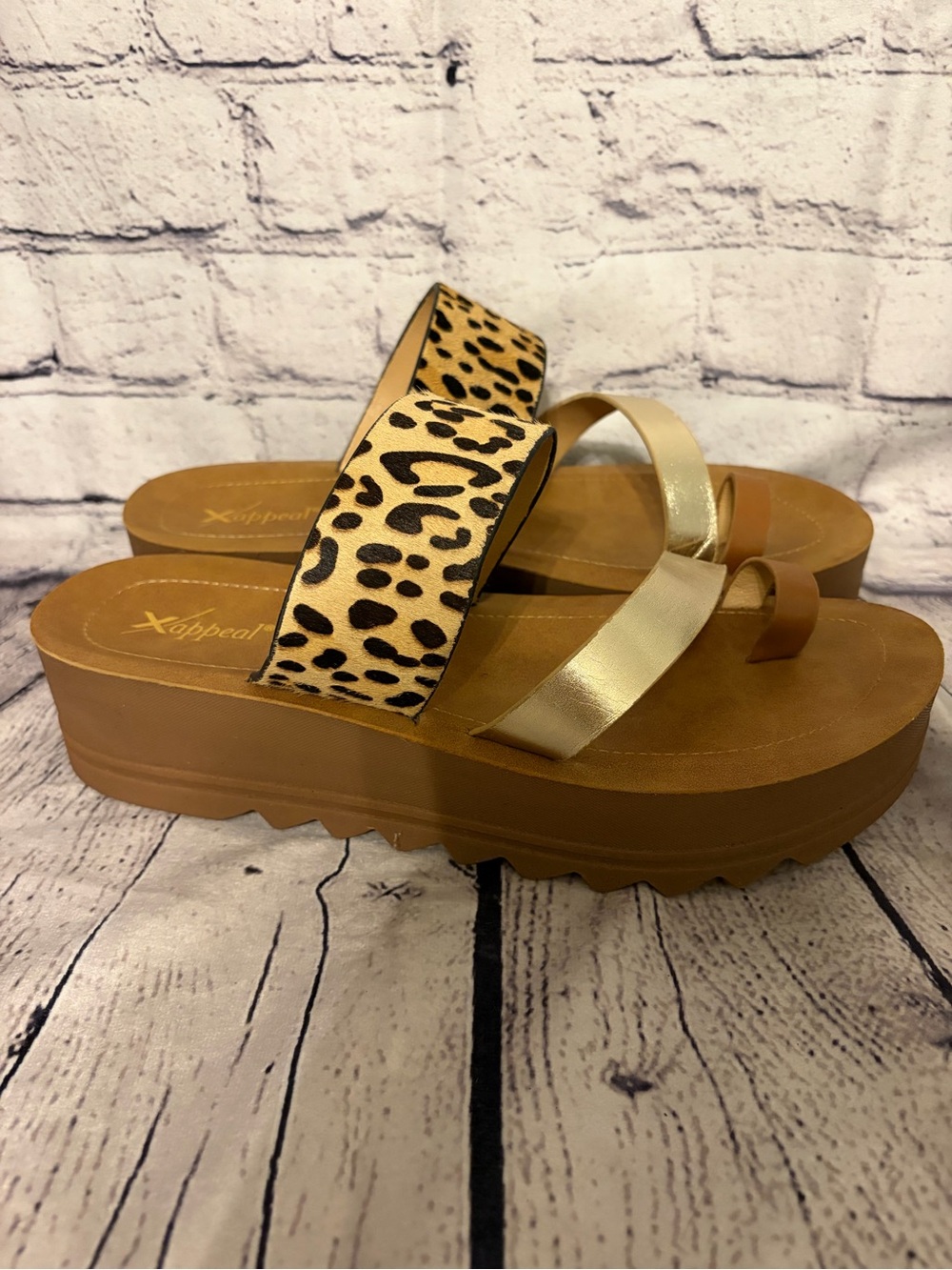 Xappeal Leopard Print and Gold Platform Sandal